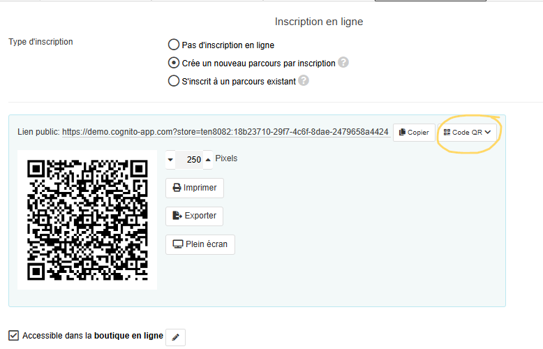 Creation automatique de QR Code dans Cognito Coach pour chaque lien.