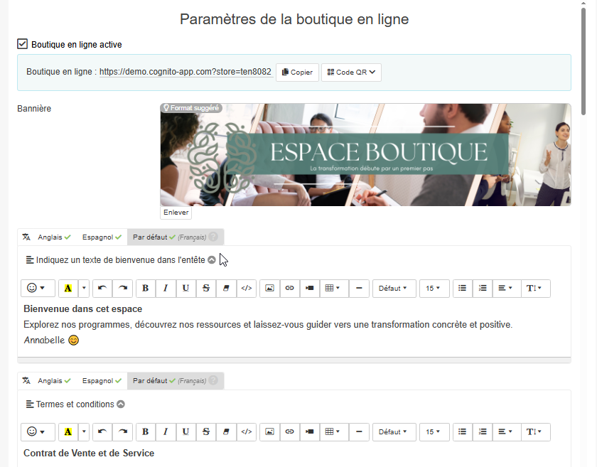 Boutique en ligne incluse dans Cognito App.