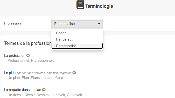 Terminologie personnalisée dans Cognito App